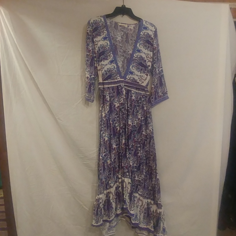 Boho Long Wrap Dress Blue Purple Dark Pink